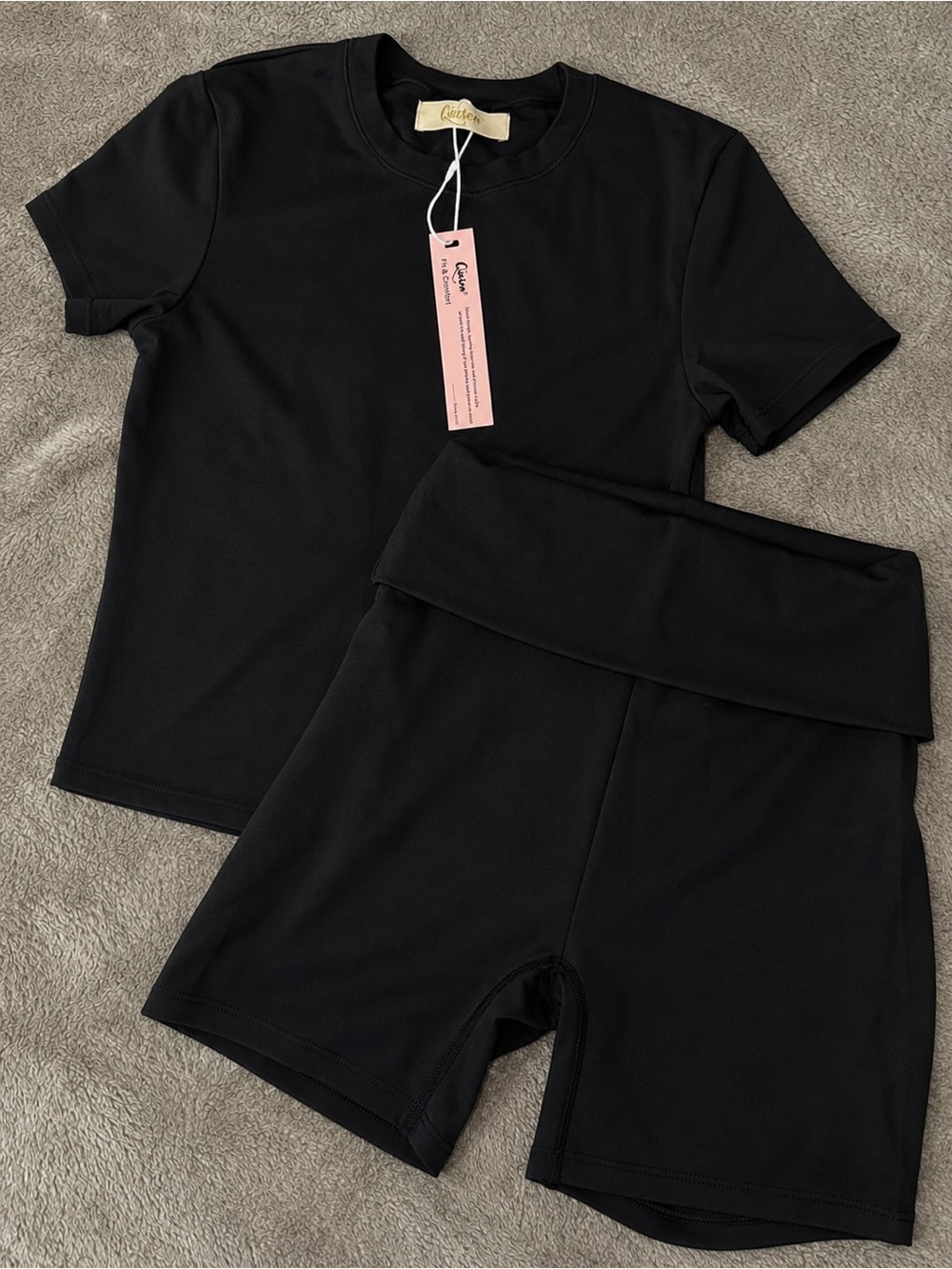 QINSEN Black Two-Piece Loungewear Set